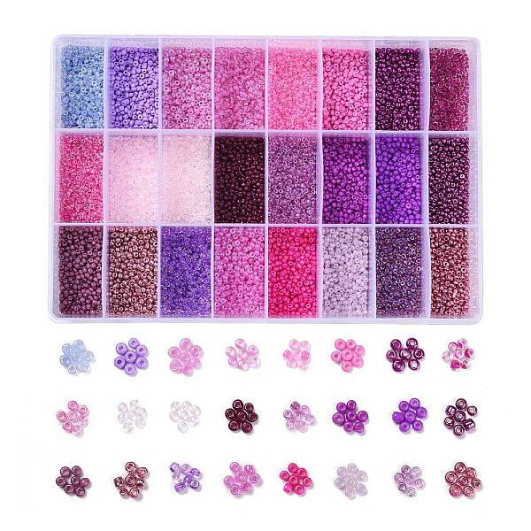 

PandaHall 288G 24 Colors Glass Seed Beads, Round, Mixed Color, 12/0, 1.5~2.5x1.5~2mm, Hole: 0.5~1mm, 12g/color Glass Multicolor