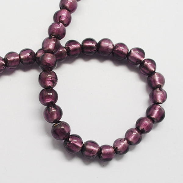 

PandaHall Handmade Silver Foil Glass Beads, Round, Indigo, 7.5~8.5mm, Hole: 2mm Silver Foil Round Purple