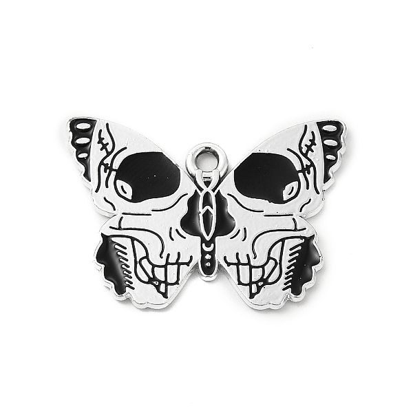

PandaHall Halloween Alloy Enamel Pendants, Butterfly with Skull Charm, Platinum, Black, 20x28x1mm, Hole: 2mm Alloy+Enamel Butterfly Black