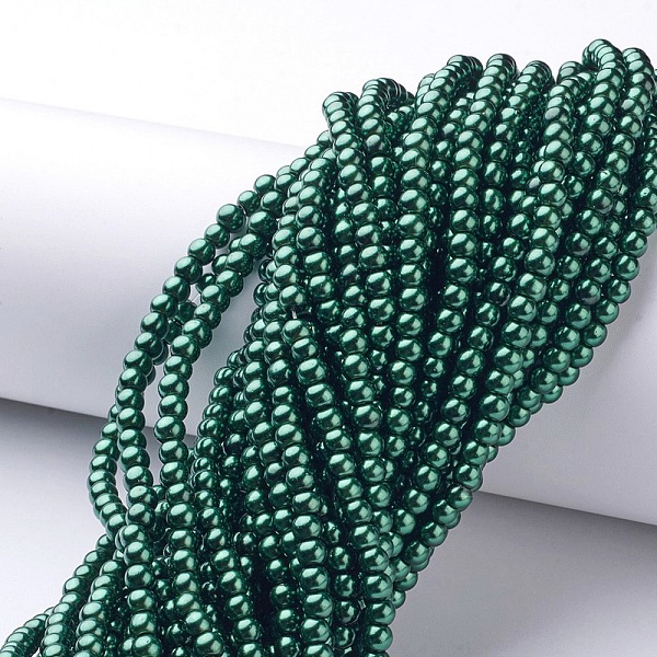 

PandaHall Glass Pearl Beads Strands, Pearlized, Round, Dark Green, 4~5mm, Hole: 0.8~1mm, about 216pcs/strand, 32 inch Glass Round