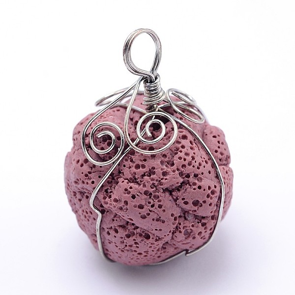 

PandaHall Irregular Synthetic Lava Rock Big Pendants, with Platinum Plated Brass Findings, Dyed, Flamingo, 48x31x33mm, Hole: 6.5mm Lava Rock..., Pink