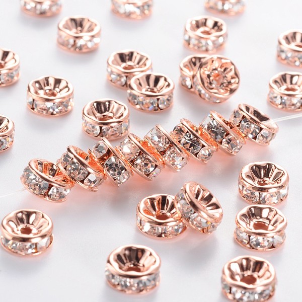 

PandaHall Brass Rhinestone Spacer Beads, Grade AAA, Straight Flange, Nickel Free, Rose Gold Metal Color, Rondelle, Crystal, 8x3.8mm, Hole..., Clear