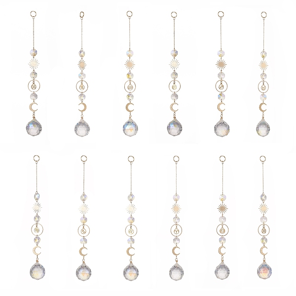 

PandaHall Glass Teradrop Hanging Suncatchers, Brass 12 Constellations Pendant Decorations, Golden, 240~250mm, 12pcs/set Glass Constellation..., White