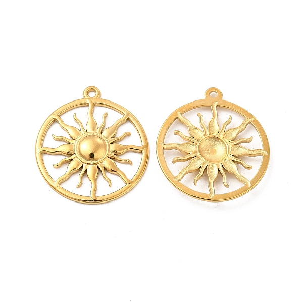 

PandaHall Ion Plating(IP) 304 Stainless Steel Pendants, Ring with Sun Charm, Real 18K Gold Plated, 26.5x24x2.5mm, Hole: 1.4mm 304 Stainless...