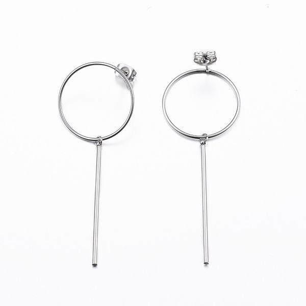 

PandaHall 304 Stainless Steel Dangle Stud Earrings, Hypoallergenic Earrings, Ring, Stainless Steel Color, 59x22x1.5mm, Pin: 0.8mm 304...