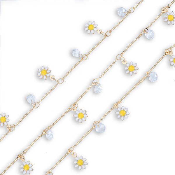 

PandaHall Handmade Crystal Rhinestone & Enamel Flower Charms Chains, with Golden Brass Bar Link Chains, Unwelded, with Spool, Nickel Free..., Yellow