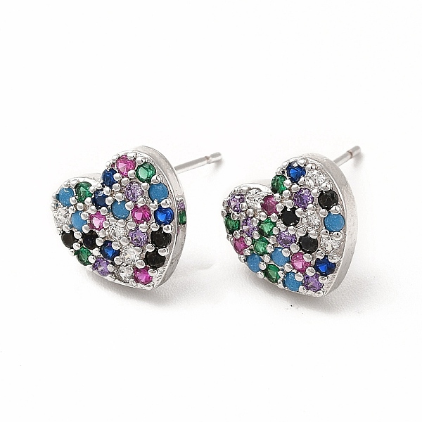 

PandaHall Rack Plating Brass Micro Pave Cubic Zirconia Stud Earrings for Women, Long-Lasting Plated, Lead Free & Cadmium Free, Heart...