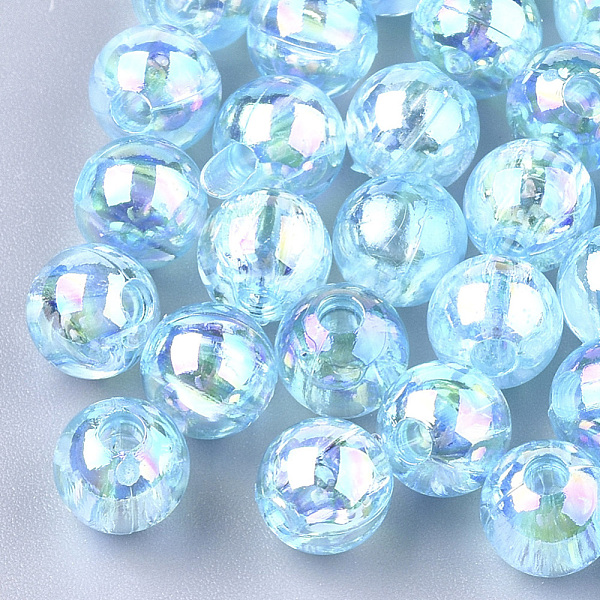

PandaHall Transparent Plastic Beads, AB Color Plated, Round, Sky Blue, 6mm, Hole: 1.6mm, 4500pcs/500g Plastic Round Blue