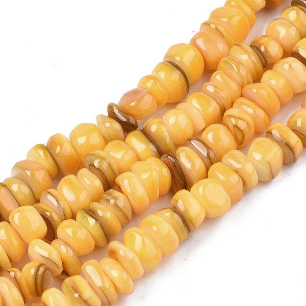 

PandaHall Natural Trochid Shell/Trochus Shell Beads Strands, Dyed, Flat Round, Wheat, 5~10x1~7mm, Hole: 1mm, about 94pcs/strand, 14.96''..., Orange