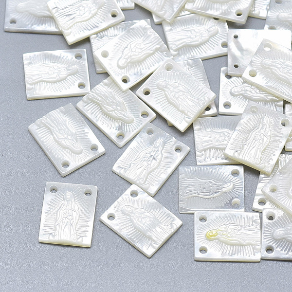 

PandaHall Natural White Shell Mother of Pearl Shell Pendants, Rectangle with Carved Virgin, Seashell Color, 15x12x2.5mm, Hole: 1.2mm White...