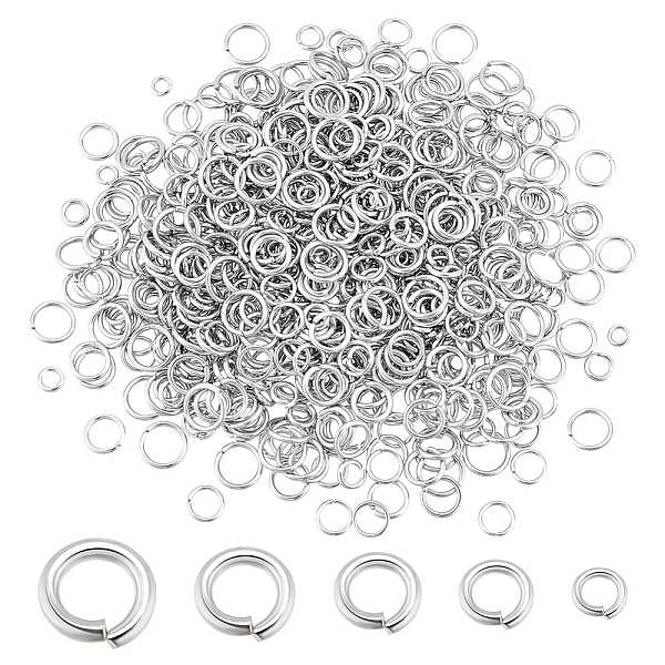 

PandaHall AHADERMAKER 1000Pcs 5 Styles 304 Stainless Steel Open Jump Rings, Stainless Steel Color, 18~20 Gauge, 4~8x0.8~1mm, Inner Diameter...