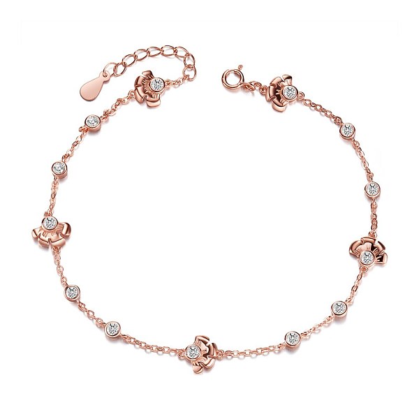 

PandaHall SHEGRACE Trendy 925 Sterling Silver Cubic Zirconia Anklets, Flower and Flat Round, Rose Gold, 7-7/8 inch(200mm) Sterling Silver