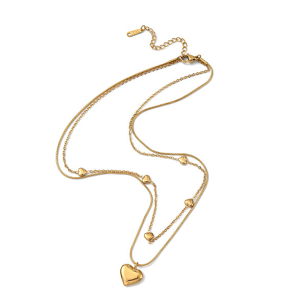 

PandaHall 304 Stainless Steel Cable & Round Snake Chains Double Layer Necklace, with Heart Pendants, Golden, 14-7/8 inch(37.7cm) 304...