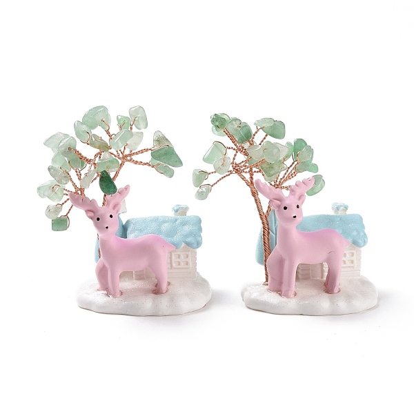 

PandaHall Natural Green Aventurine Tree Display Decoration, Resin House with Christmas Reindeer Feng Shui Ornament for Wealth, Luck, Rose...