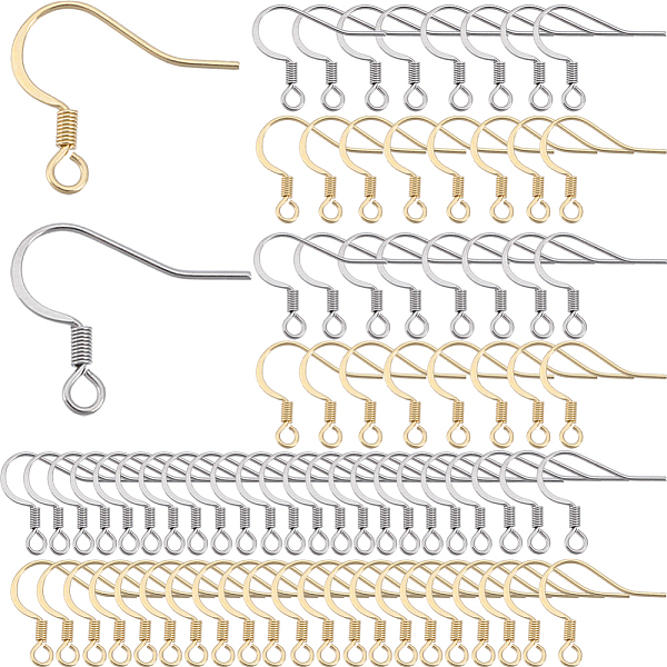 

PandaHall SUNNYCLUE 200Pcs 2 Styles 304 Stainless Steel French Hooks with Coil, Flat Earring Hooks, Ear Wire, with Horizontal Loop, Real...
