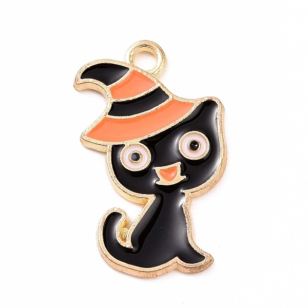 

PandaHall Alloy Enamel Pendants, Cat with Hat Charm, Golden, 25x14.5x1mm, Hole: 2mm Alloy+Enamel Cat Shape Black