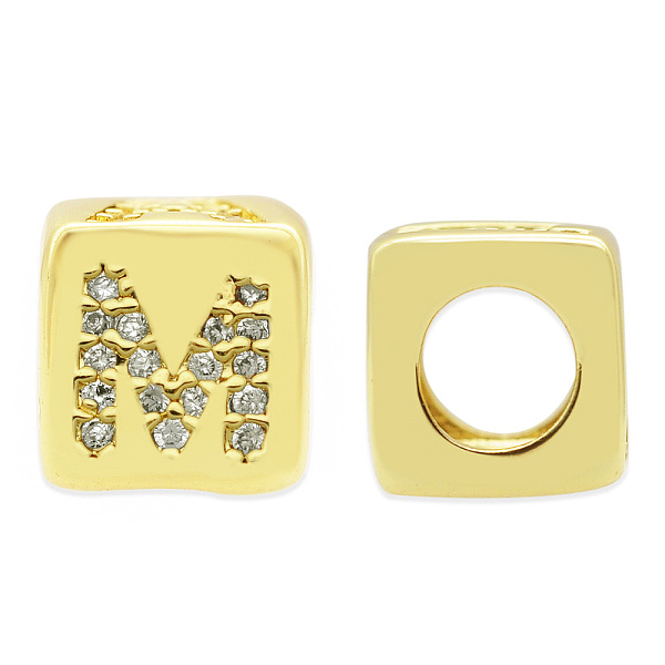 

PandaHall Brass Micro Pave Clear Cubic Zirconia European Beads, Cube with Letter, Letter.M, 8.5x8.5x8.5mm, Hole: 5mm, 3pcs/bag Brass Letter...