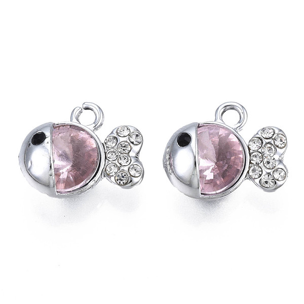 

PandaHall UV Plating Alloy Charms, with Crystal Rhinestone and Glass, Platinum, Cadmium Free & Lead Free, Fish, Pink, 11.5x14.5x7mm, Hole...