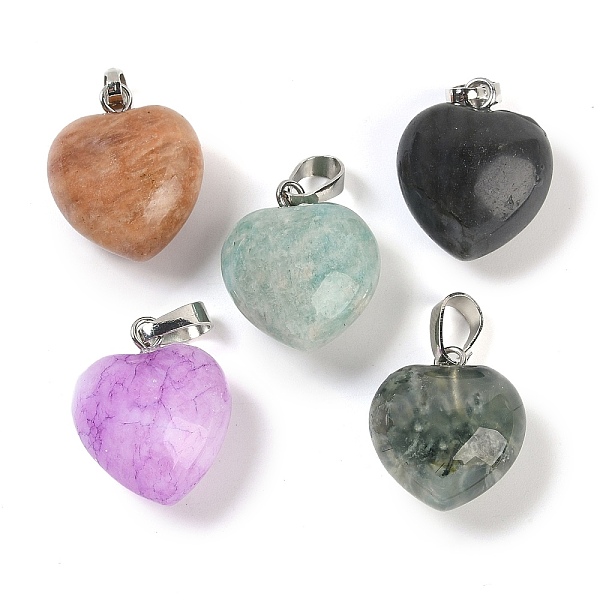 

PandaHall Natural Mixed Stone Pendants, Heart Charms with Brass Snap on Bails, Platinum, Mixed Dyed and Undyed, 18x15.5x10mm, Hole: 5x3mm...