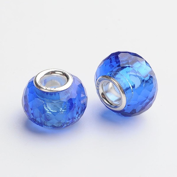 

PandaHall 128 Faceted Glass European Large Hole Beads, with 925 Sterling Silver Core, Rondelle, Blue, 13x9.5mm, Hole: 4.5mm Glass Rondelle...