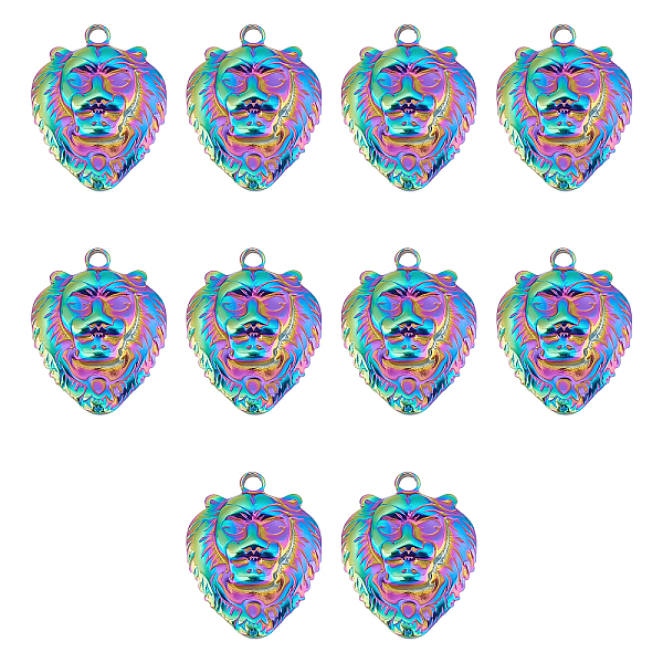 

PandaHall UNICRAFTALE 10Pcs Rainbow Color Pendant Charms 304 Stainless Steel Pendants Hole 2.5mm Lion Head Pendant Animal Charms Metal Lion...