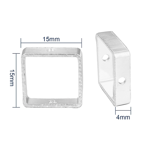 

PandaHall Brass Bead Frame, with 2 Hole, Square, Silver, 15x15x4mm Brass Square