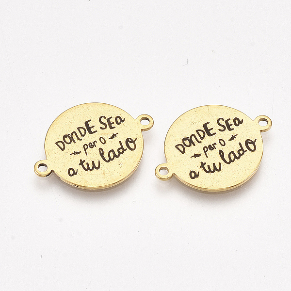 

PandaHall 304 Stainless Steel Links, with Enamel, Flat Round with Word, Golden, 21.5x16x1mm, Hole: 1.4mm 304 Stainless Steel Flat Round