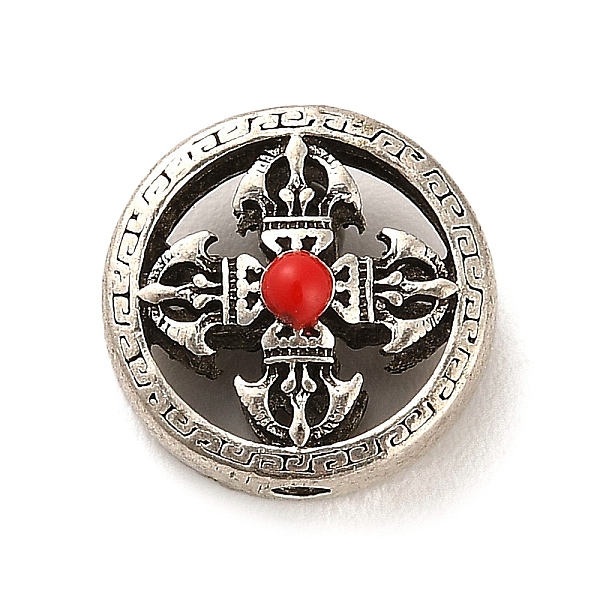 

PandaHall Zinc Alloy Beads, with Enamel, Antique Silver, Flat Round with Cross, Cerise, 16x8mm, Hole: 2.2mm Alloy+Enamel Flat Round Red