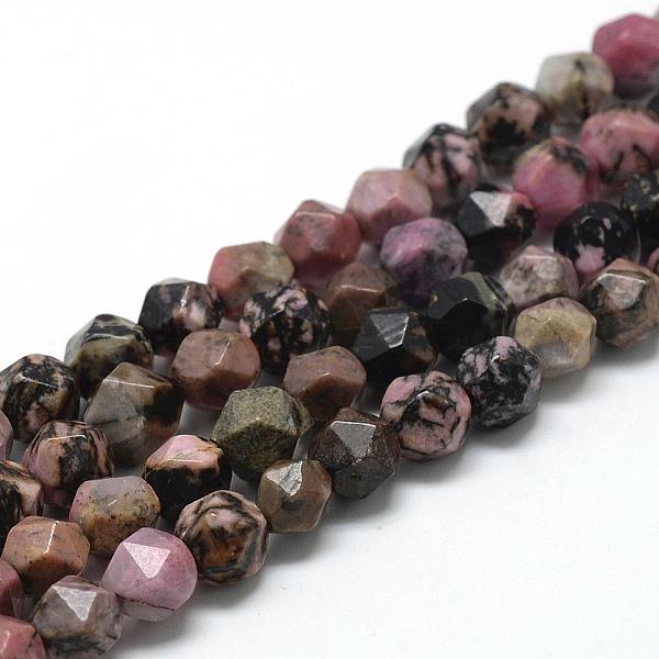 PandaHall Natural Rhodonite Beads Strands, Star Cut Round Beads, Faceted, 6~7x5~6mm, Hole: 1mm, about 64~66pcs/strand, 15.3 inch Rhodonite...