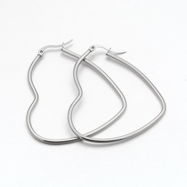 

PandaHall 304 Stainless Steel Hoop Earring, Hypoallergenic Earrings, Heart, Stainless Steel Color, 51x46x2mm, 12 Gauge, Pin: 1x0.6mm 304...