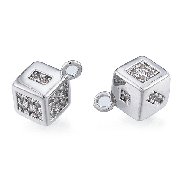 

PandaHall Brass Micro Pave Clear Cubic Zirconia Charms, Cadmium Free & Nickel Free & Lead Free, Dice, Real Platinum Plated, 10x8x8mm, Hole...