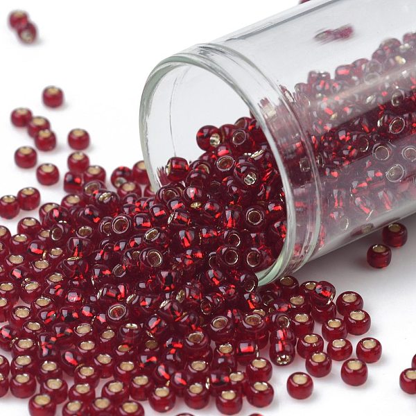 

PandaHall TOHO Round Seed Beads, Japanese Seed Beads, (25D) Silver Lined Garnet, 8/0, 3mm, Hole: 1mm, about 222pcs/bottle, 10g/bottle Glass..., Red