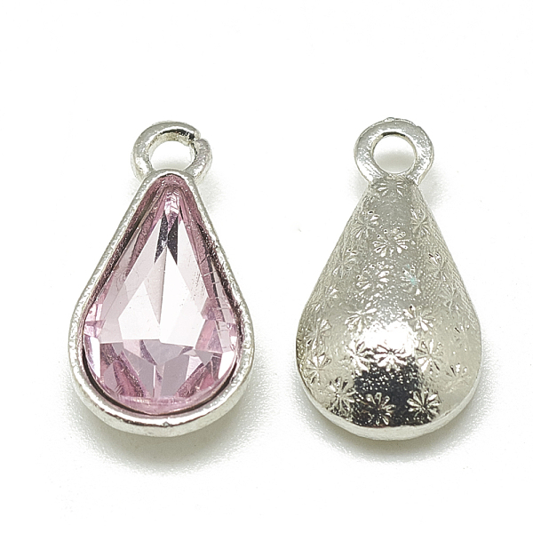 

PandaHall Alloy Glass Pendants, Faceted, teardrop, Platinum, Pearl Pink, 18x10x5mm, Hole: 2mm Alloy+Glass Teardrop Pink