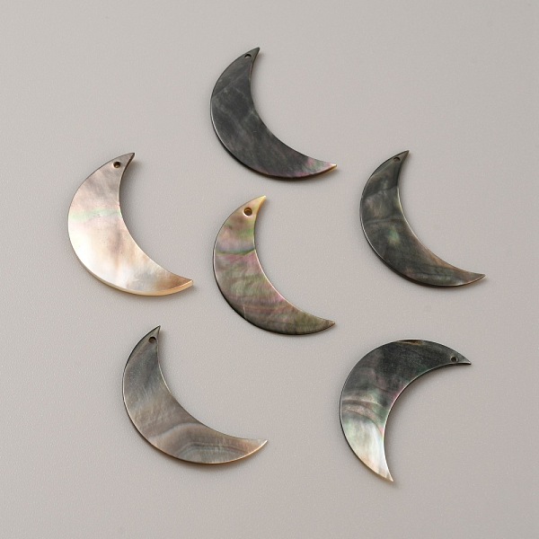 

PandaHall Natural Black Lip Shell Pendants, Moon Charm, 30x17.5x1.5~2mm, Hole: 1mm Black Lip Shell Moon
