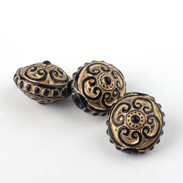 

PandaHall Flat Round Plating Acrylic Beads, Golden Metal Enlaced, Black, 14.5x12mm, Hole: 1mm Acrylic Flat Round Black