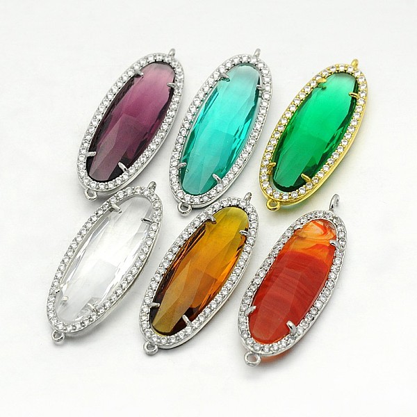

PandaHall Mixed Brass Micro Pave Cubic Zirconia Links, Oval, Cadmium Free & Lead Free, Mixed Color, 38x14x6mm, Hole: 1mm Brass+Cubic..., Multicolor