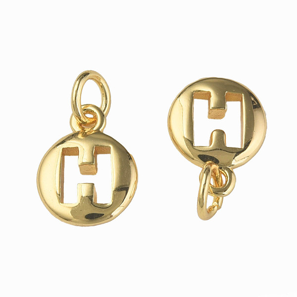 

PandaHall Brass Charms, with Jump Rings, Nickel Free, Flat Round with Letter.H, Real 18K Gold Plated, 11x9x2.5mm, Jump Ring: 5x1mm, 3mm...