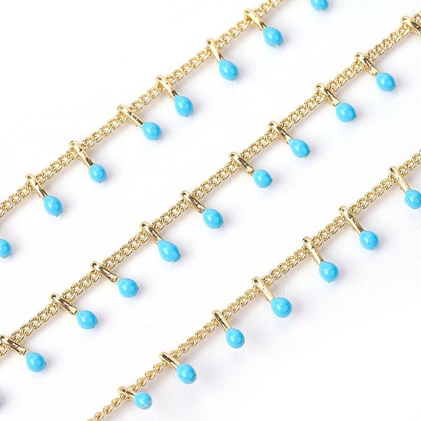 

PandaHall 3.28 Feet Handmade Enamel Beaded Chains, with Brass Curb Chains, Soldered, Long-Lasting Plated, Real 18K Gold Plated,Deep Sky Blue...