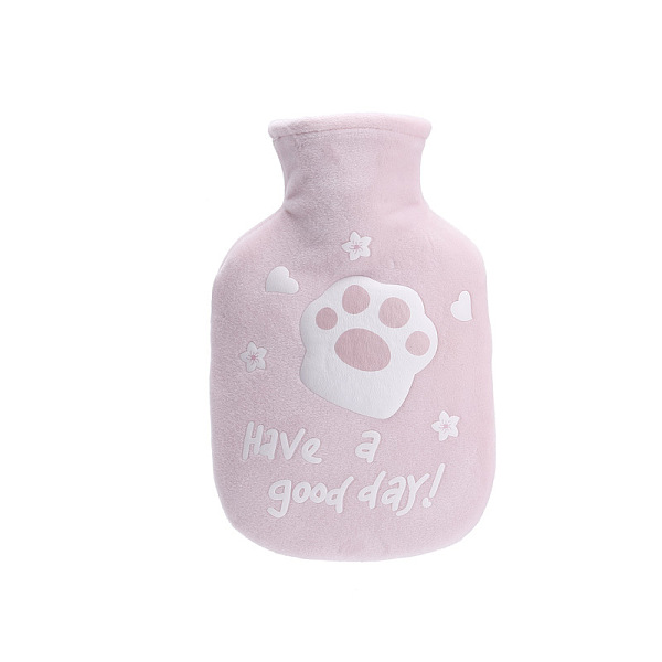 PandaHall Cat Paw Print Rubber Hot Water Bottles, with with Soft Fluffy Cover, Hot Water Bag, Lavender Blush, 187x110mm, Capacity: 350ml...