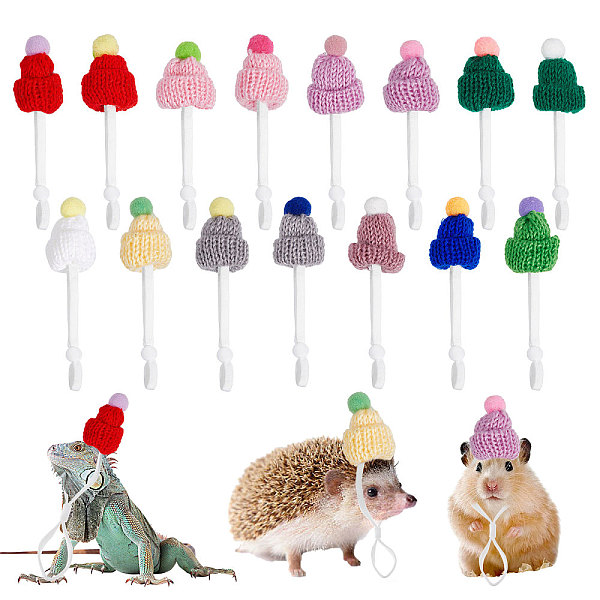 

PandaHall GLOBLELAND 15Pcs Mini Hat with Adjustable Elastic Strap Mini Woolen Yarn Pet Hats Hamster Hat Small Animals Hat for Hamster Lizard..., Multicolor