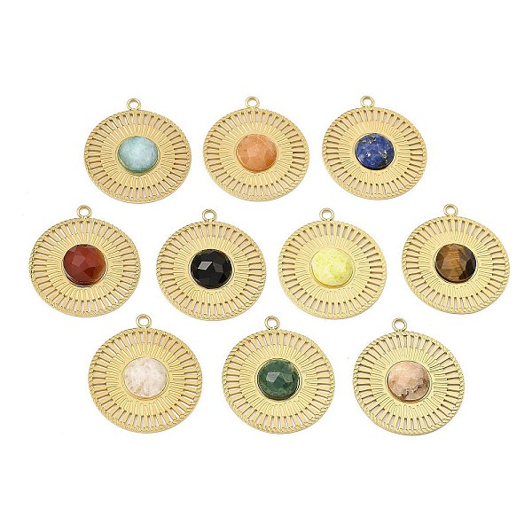 

PandaHall Natural Mixed Gemstone Faceted Pendants, Ion Plating(IP) 316 Stainless Steel Sun Charms, Real 24K Gold Plated, 24.5x21.5x3.5mm...