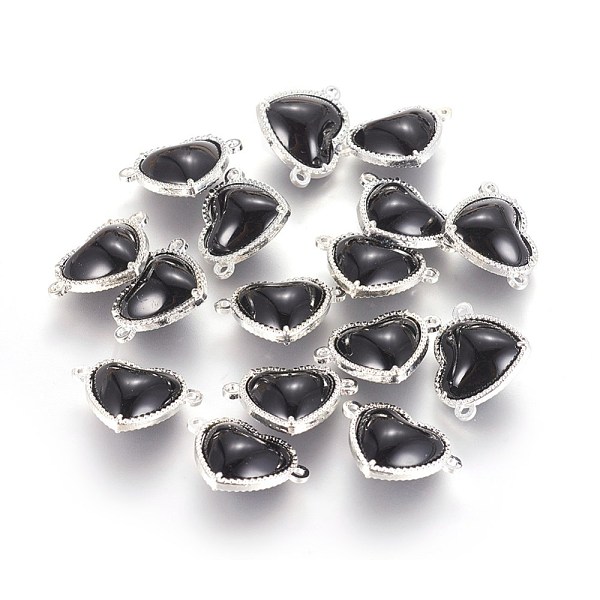 

PandaHall Glass Links connectors, with Eco-Friendly Alloy Findings, Heart, Silver Color Plated, Black, 14x18.5x7mm, Hole: 1.2mm Alloy+Glass...