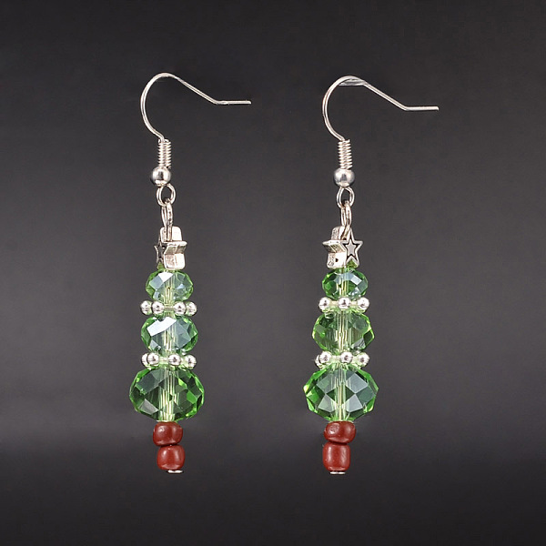 

PandaHall Christmas Glass Beads Dangle Earrings, with Tibetan Style Star Findings, Glass Seed Beads and Brass Earring Hooks, Light Green...
