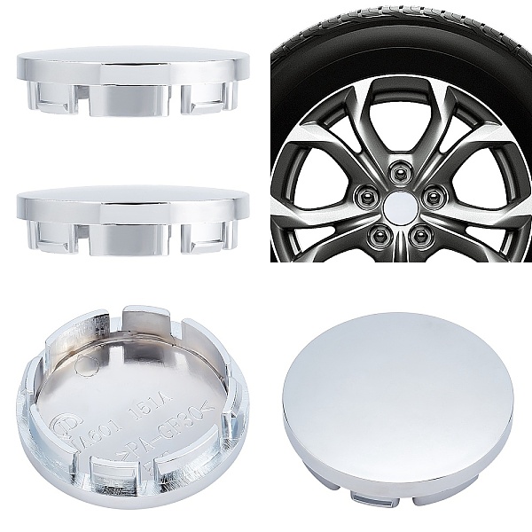 PandaHall BENECREAT 4Pcs ABS Plastic Car Wheel Center Hub Cap, Flat Round, Silver, 56x13mm, Fit for 50.5mm Hole Plastic Flat Round Silver