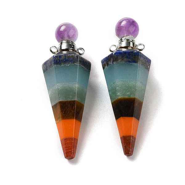 

PandaHall Chakra Natural Gemstone Perfume Bottle Big Pendants, Faceted Cone Charms with Brass Screw Cap, Platinum, 51x17.5x15.5mm, Hole...