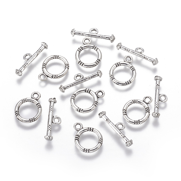 PandaHall Alloy Ring Toggle Clasps, Antique Silver, Ring: 16x12x2mm, Hole: 2mm, Bar: 20x7x2mm, Hole: 2mm Alloy Ring