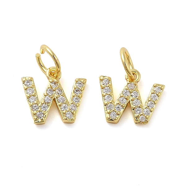 

PandaHall Brass Micro Pave Cubic Zirconia Pendants, with Jump Ring, Letter W, 8.5x9.5x1.5mm, Hole: 3.6mm Brass+Cubic Zirconia Letter W Clear