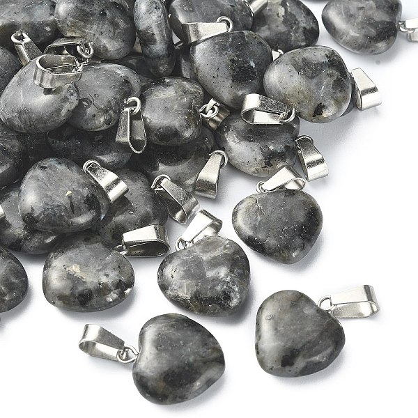 

PandaHall Natural Larvikite Goldstone Pendants, with Platinum Tone Brass Findings, 17~19x15~16x5~8mm, Hole: 2x7mm Larvikite Heart