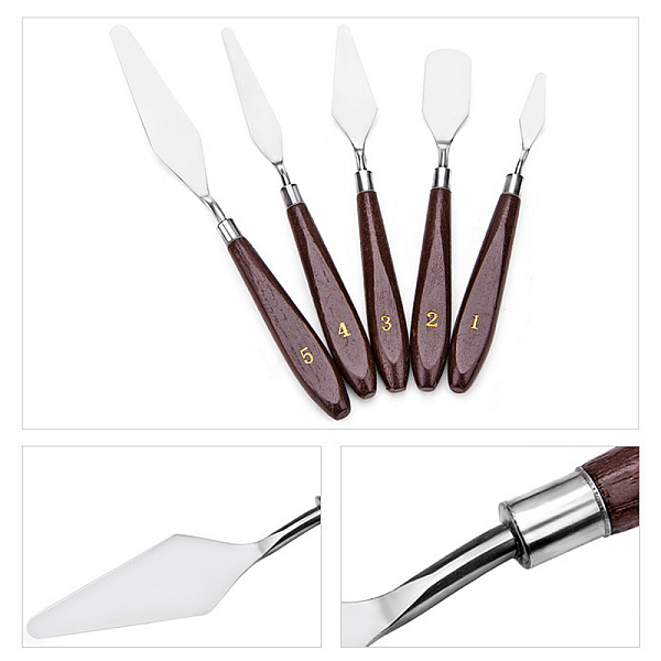 

PandaHall Stainless Steel Palette Knives Set, with Wood Handle, Spatula Knives Artist Oil Painting Tools, Stainless Steel Color, 16~22.3cm...