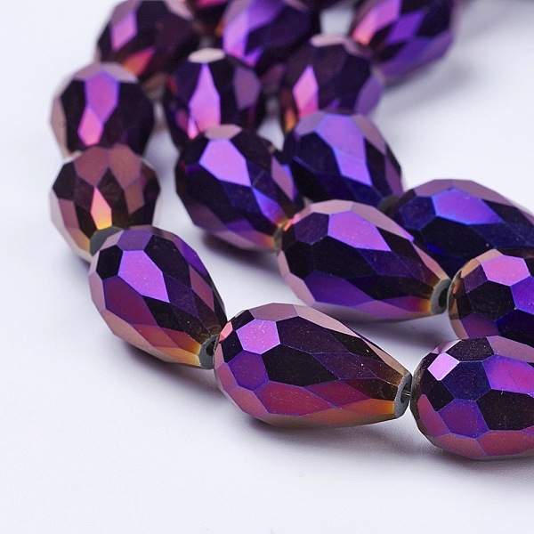 

PandaHall Electroplate Glass Beads Strands, Faceted, teardrop, Purple Plated, 15x10mm, Hole: 1mm, about 50pcs/strand, 27.1 inch Glass...